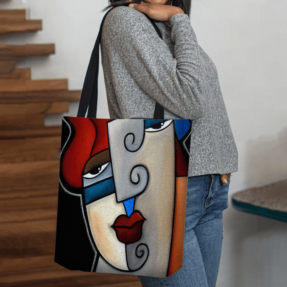 Women Felt Picasso Style Multicolor Cartoon Figure Print Handbag Shoulder Bag Tote - MRSLM