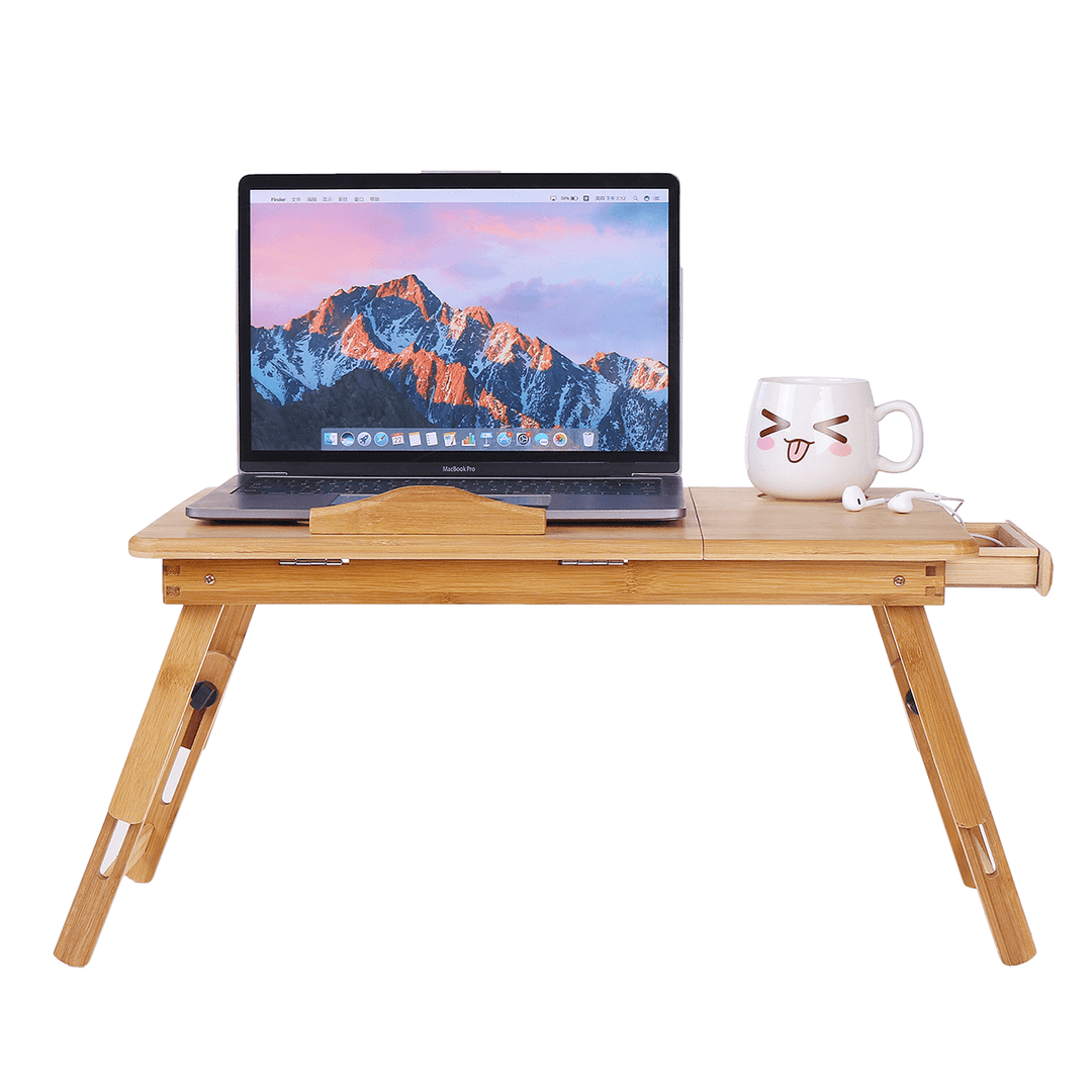 Nature Bamboo Folding with Heat Dissipation Hole Drawer Laptop Desk Computer Mackbook Desktop Holder Bed Desk Tray Stand - MRSLM