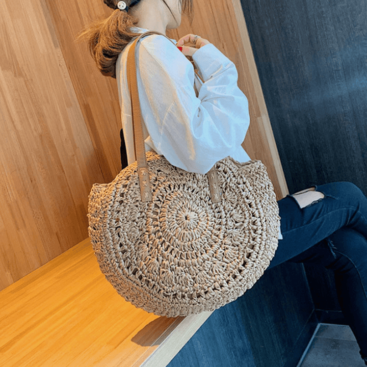 Women Summer Beach Large Capacity Straw Woven Handbag Tote Bag - MRSLM