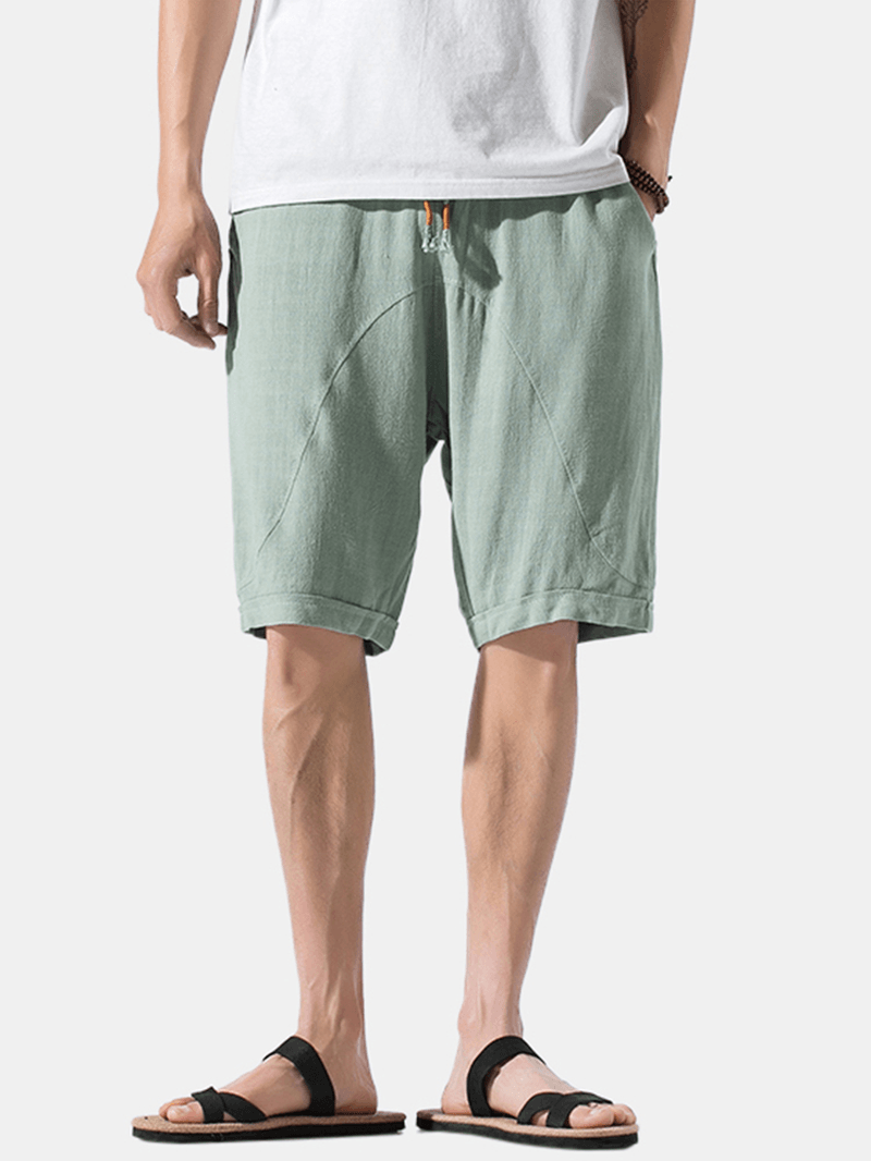 Mens Summer Linen Elastic Waist Loose Breathable Casual Shorts - MRSLM