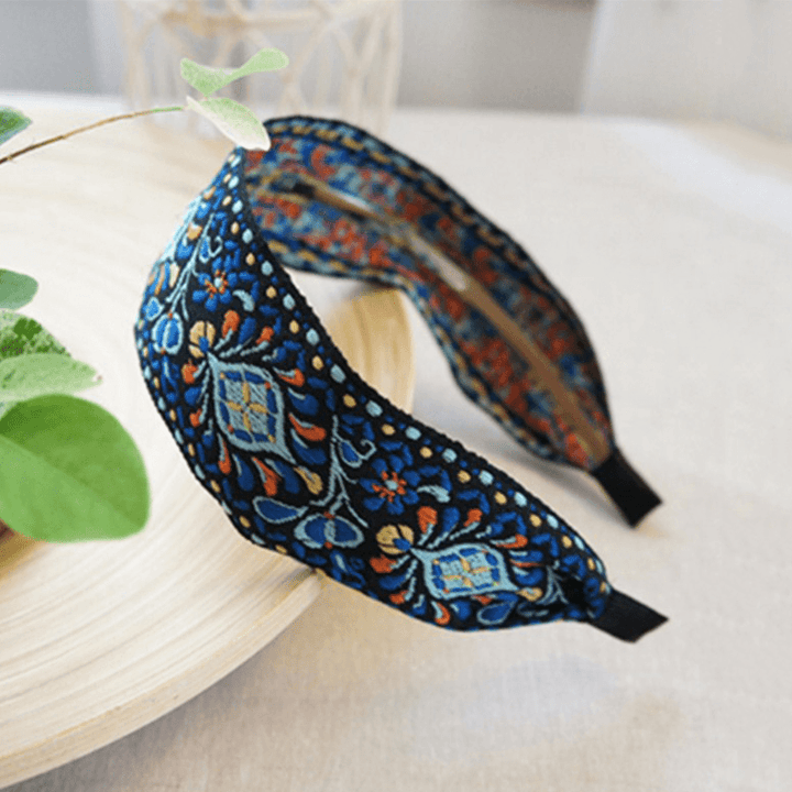 Bohemian Embroidery Woven Headband Ethnic Printed Fabric Headband Beach Holiday Headpieces - MRSLM