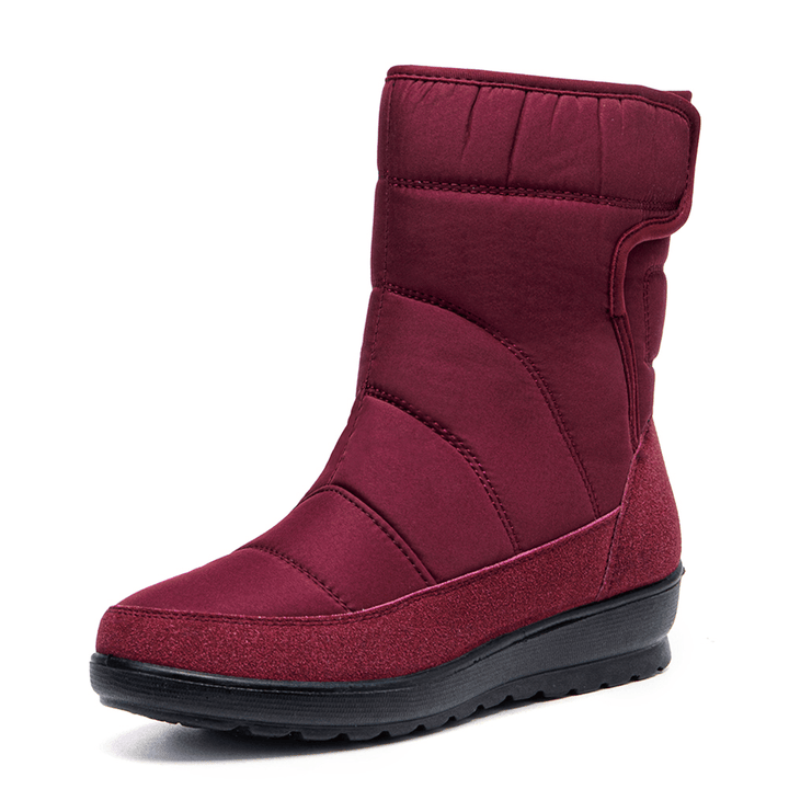 Women Casual Warm Lining Waterproof Hook Loop Short Calf Snow Boots - MRSLM