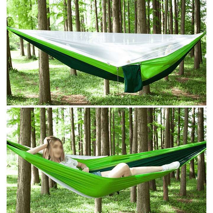 260X140Cm Double Person Camping Hammock with Mosquito Net + 300X260Cm Awning Outdoor Camping Travel Max Load 300Kg - MRSLM