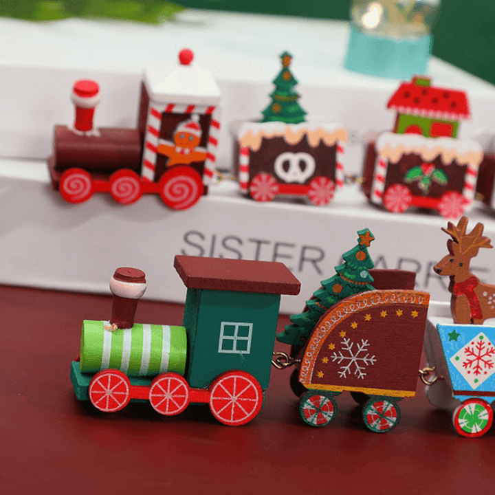 Wooden Christmas Train Ornament Christmas Decoration for Home Santa Claus Gift - MRSLM