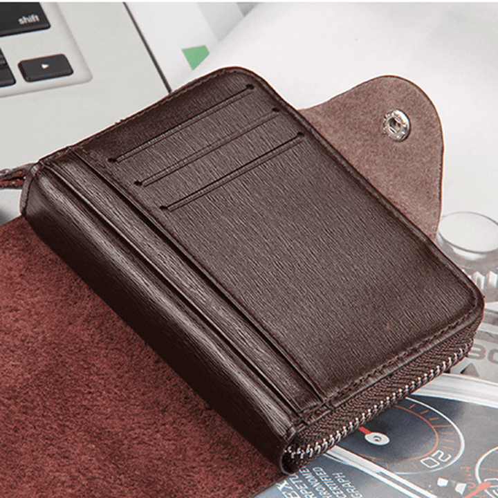 Men PU Leather Minimalist Zipper Wallet Multifunctional Multicard Card Holder - MRSLM