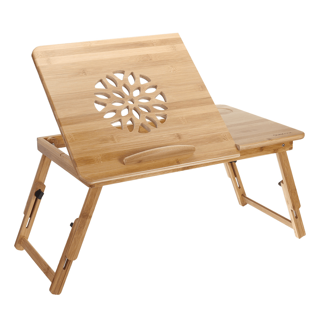 Nature Bamboo Laptop Table Simple Computer Desk with Fan for Bed Sofa Folding Adjustable Laptop Desk - MRSLM