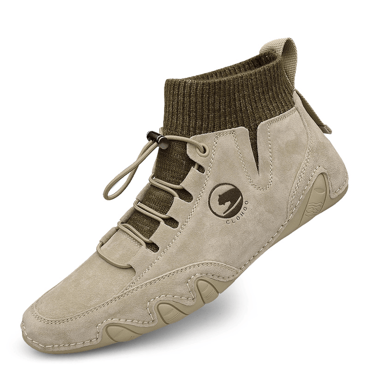 Menico Men Pigskin Leather Soft Non Slip Handmade Stitching Knitted Sock Ankle Boots - MRSLM