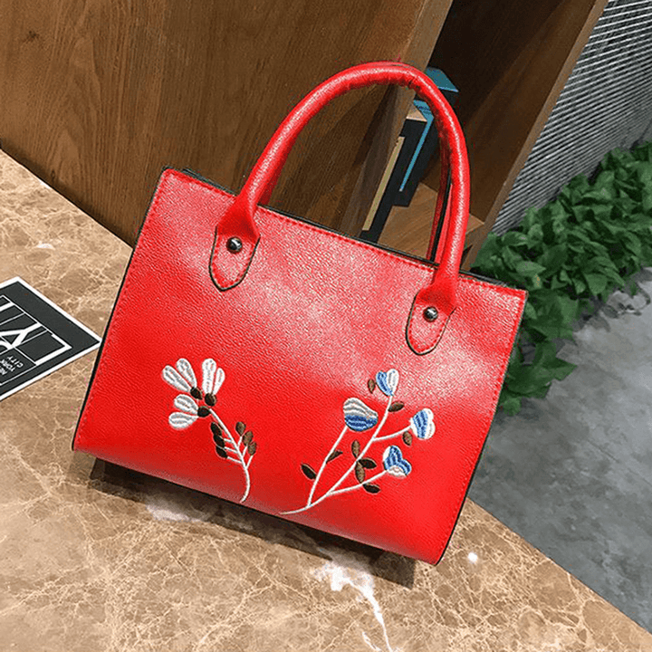 Women Embroidery Tote Handbag Leisure PU Crossbody Bag - MRSLM