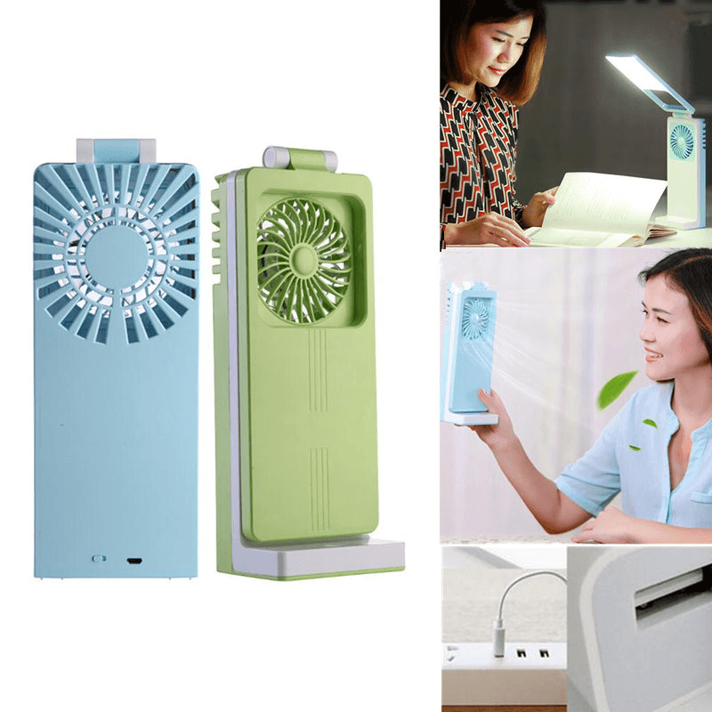 Ipree® Portable 2 in 1 USB Fan Rechargeable Cooling Handheld Fan Foldable Reading Lamp Desktop Bedside Night Light - MRSLM