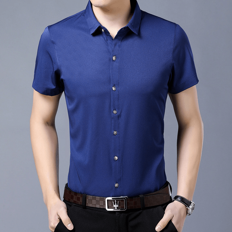 Men Shirt Business Casual Solid Color Slim Shirts - MRSLM