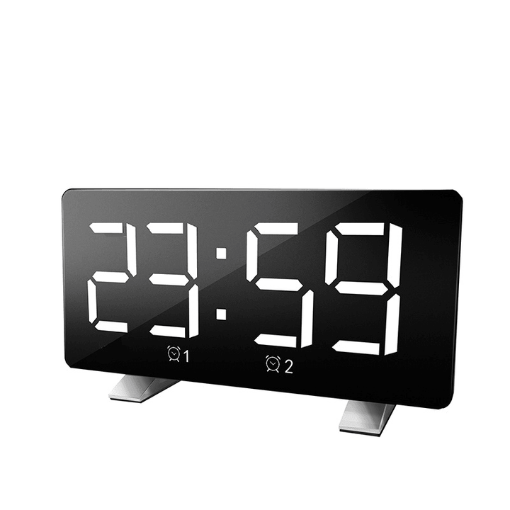 Mirror Digital Display LED Snooze Alarm Clock USB Time Night Mode Clock - MRSLM