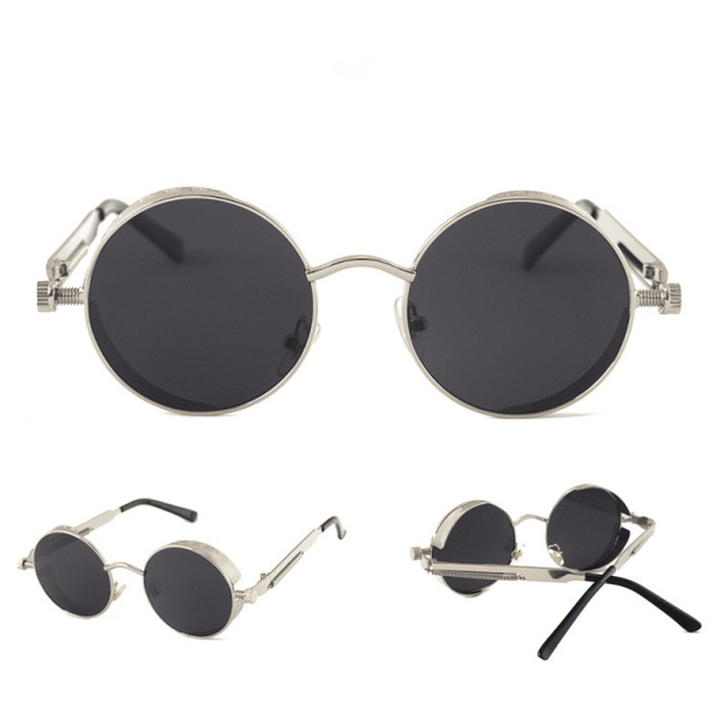 UV400 Vintage Steampunk round Mirror Lens Sunglasses Outdoor Sport Hisper Eyewear for Man Women - MRSLM