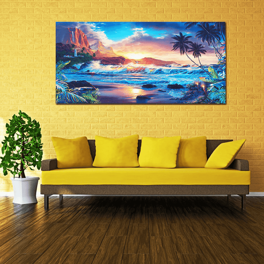 Home Decor Canvas Print Paintings Wall Art Modern Sunset Scenery Beach Tree Gift - MRSLM