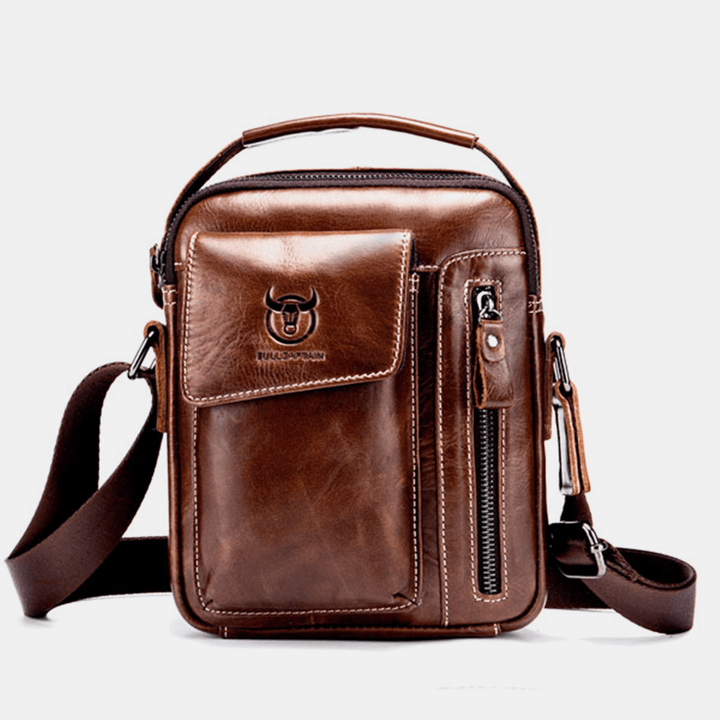 Bullcaptain Genuine Leather Business Messenger Bag Vintage Mini Shoulder Bag Crossbody Bag for Men - MRSLM