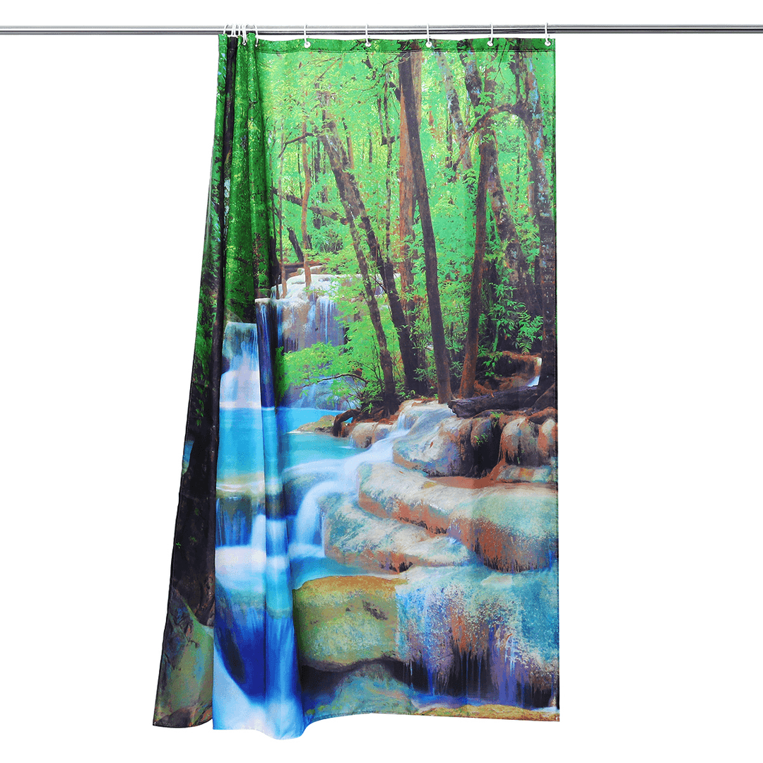 3D Waterfall Nature Scenery Bath Shower Curtain Water Resistant Bathroom Shield - MRSLM