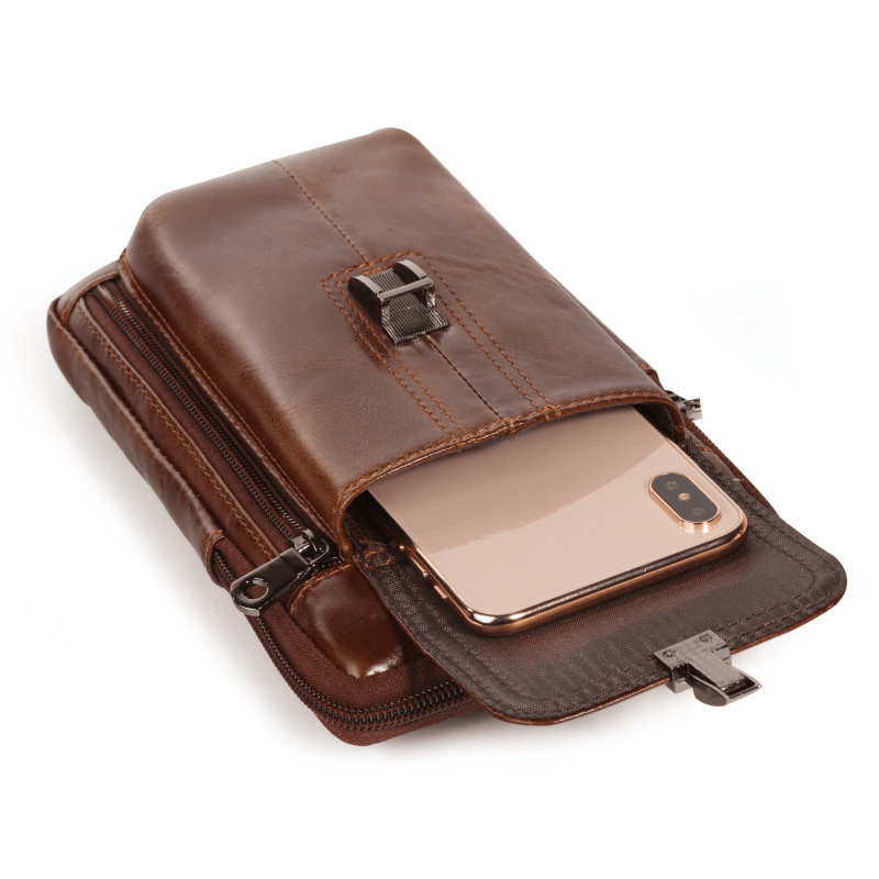 Men Genuine Leather Waist Bag Shoulder Bag Phone Bag - MRSLM