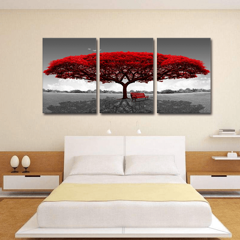 Miico Hand Painted Three Combination Decorative Paintings Redwood Tree Wall Art for Home Decoration - MRSLM