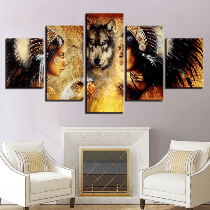 5Pcs Set Wolf Modern Canvas Print Paintings Wall Art Pictures Home Decor Unframed - MRSLM