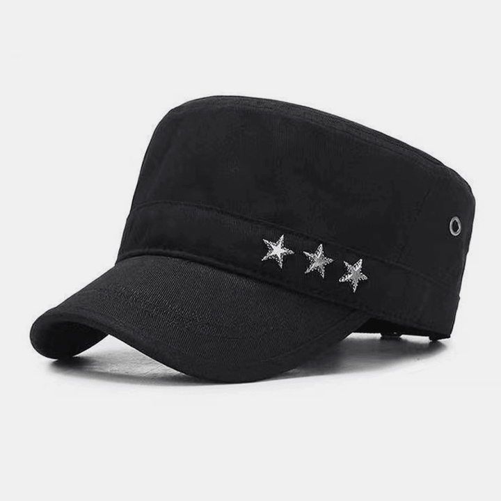 Men Solid Color Five-Pointed Star Label Breathable Hole Design Army Cap Cadet Hat Casual Sunshade Military Cap Flat Top Cap - MRSLM