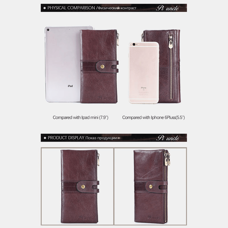 Men Genuine Leather Wallet Zipper Clutch Bag - MRSLM