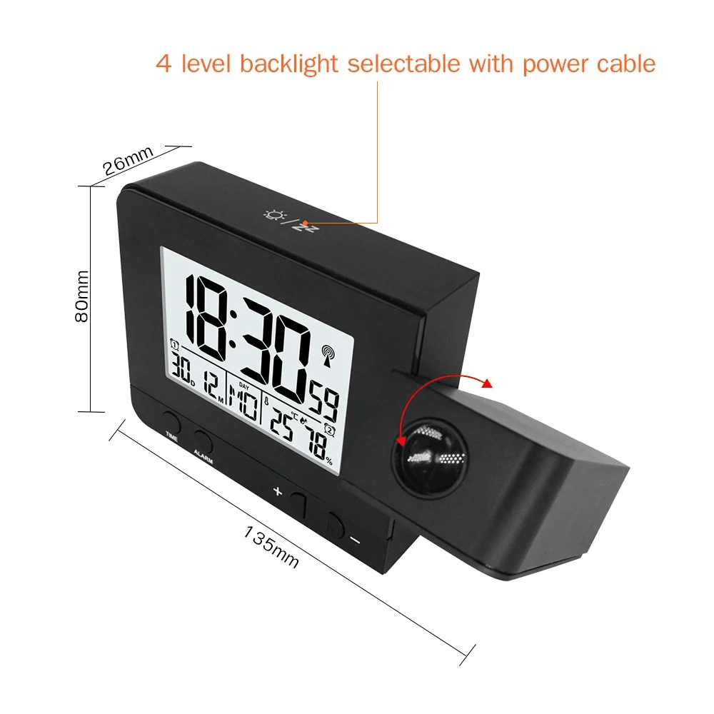 Projection Alarm Clock for Bedroom with Thermometer Hygrometer Digital Project Ceiling Clock Dimmable LED Display with USB Charger 180°Rotable with Dual Alarms 12/24H Snooze - MRSLM