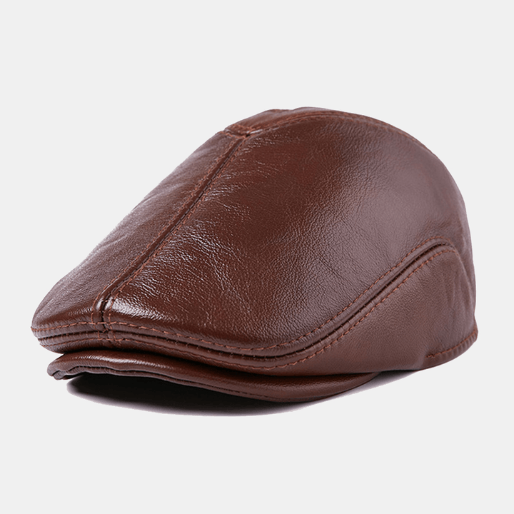 First Layer Cowhide Leather Hat Men'S Fashion Beret Hats Beret Caps - MRSLM