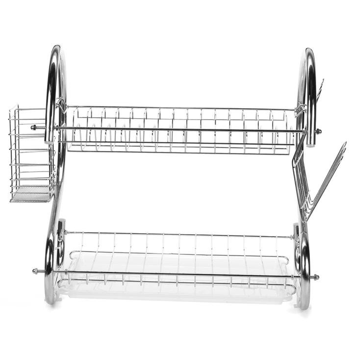 Multifunction 2 Tier Kitchen Dish Cutlery Drainer Rack Drip Tray Plate Holder Drain Shelf - MRSLM