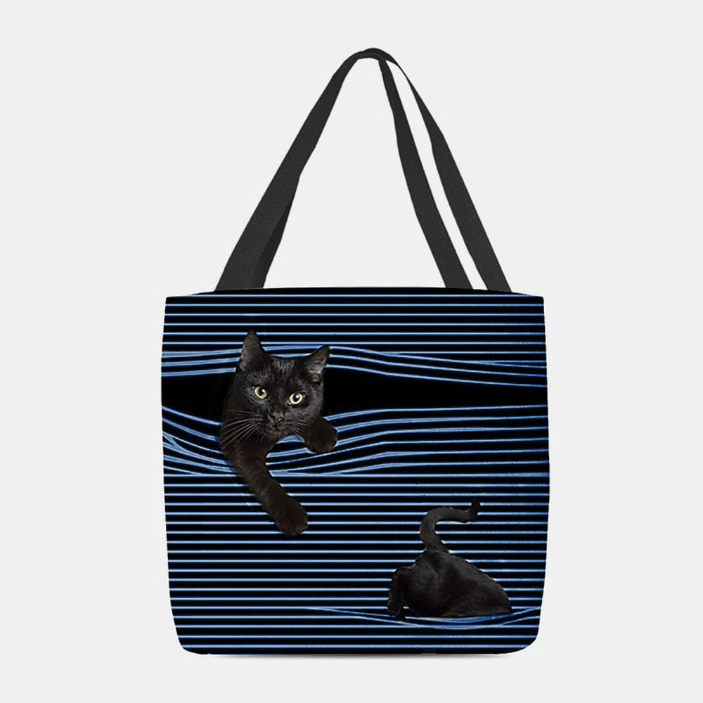 Women Felt Cute 3D Three-Dimensional Black Cat Stripes Pattern Shoulder Bag Handbag Tote - MRSLM