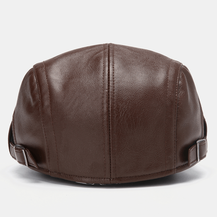 Collrown Men'S PU Leather Beret Caps Casual Newsboy Cap Artificial Leather Warm Hats - MRSLM