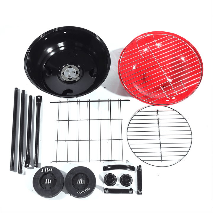 17Inch round Portable Heat Control Charcoal Grill with 2 Wheels Barbecue BBQ Kettle Outdoor Picnic Camping Cooking Grate - MRSLM