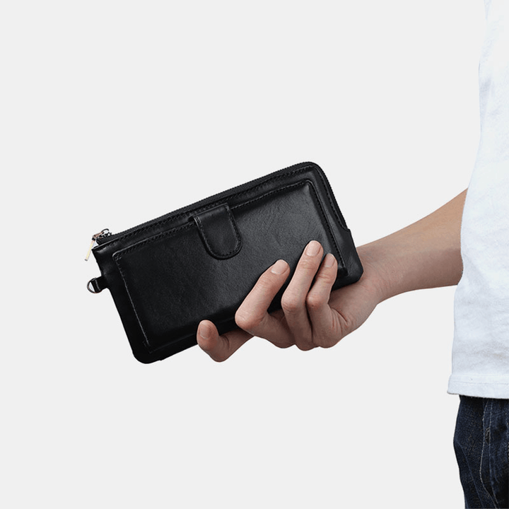 Women RFID Genuine Leather Multi-Card Slots Phone Bag Money Clip Wallet - MRSLM
