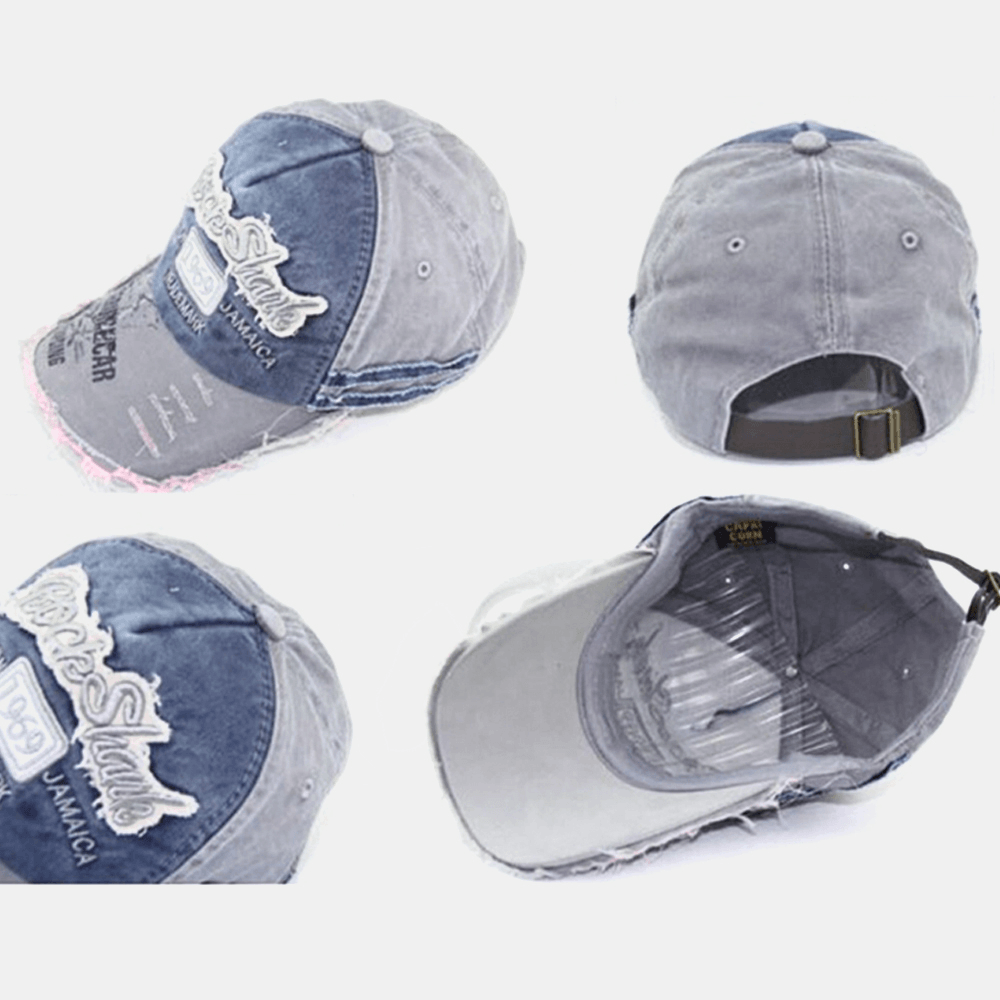 Unisex Cotton Made-Old Broken Edge Patch Contrast Color Casual Couple Hat Baseball Hat - MRSLM