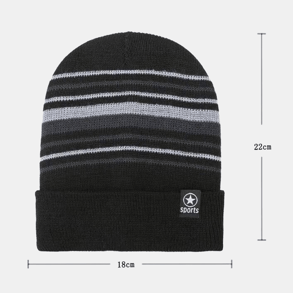 Unisex Colored Striped plus Velvet Thicken Warm Knitted Hat Autumn Winter Ear Protection Windproof Beanie Hat - MRSLM