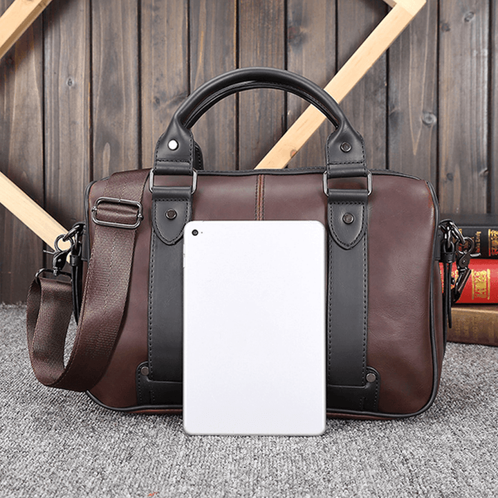 Men Retro PU Leather Handbag Business Crossbody Bag - MRSLM