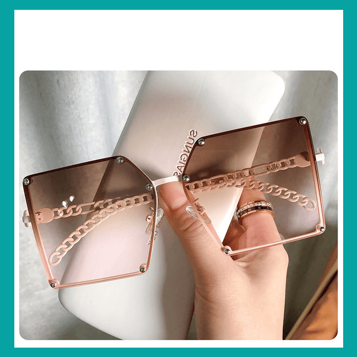 Frameless Big Square Sunglasses Women Fashion Street Shooting G New Sunglasses Personality Metal Chain Trendy Glasses - MRSLM