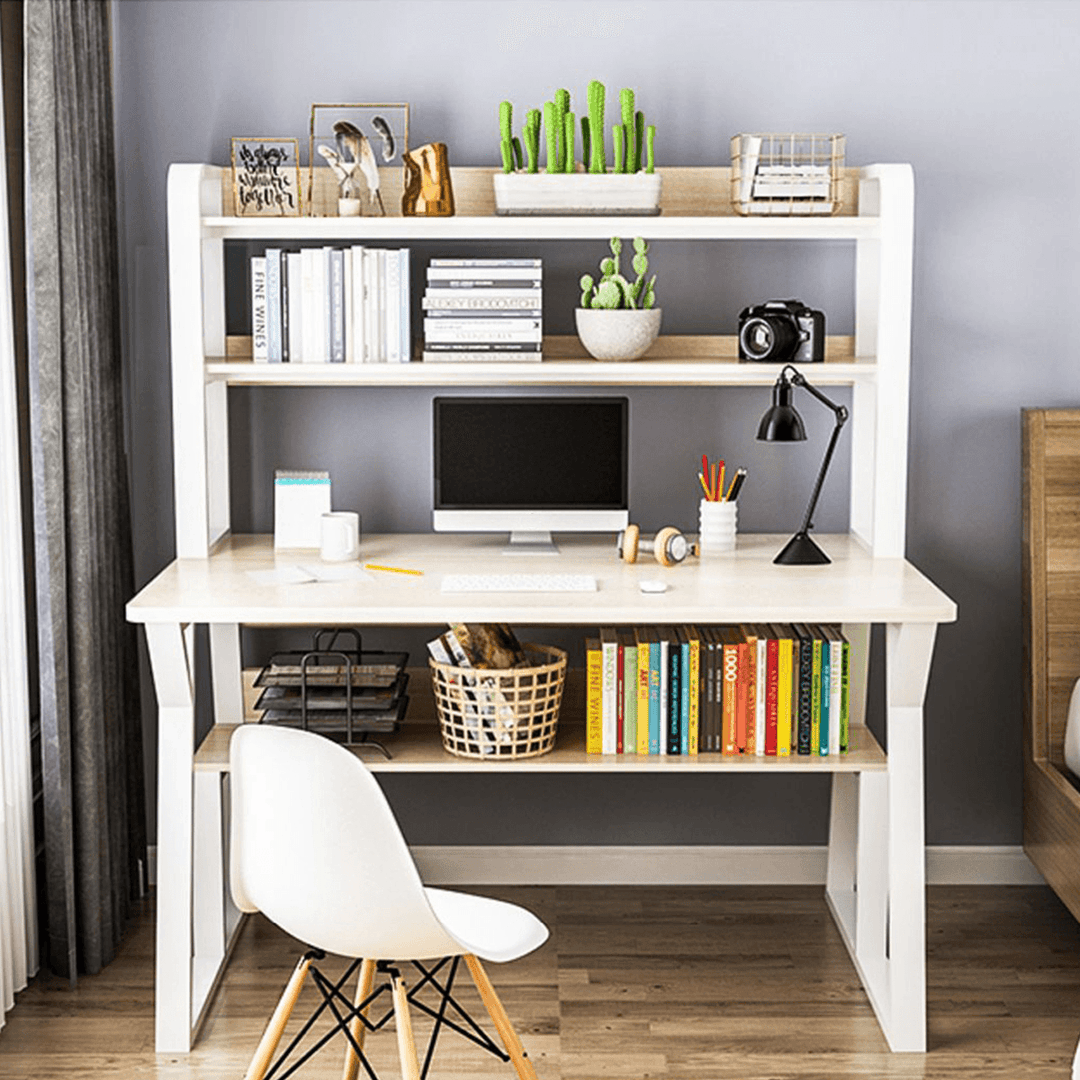 1/2 Tiers Computer Desk Bookshelf Modern Writing Study Desk with Storage Shelf Space Saving Desktop Organizer Workstation for Home Office - MRSLM