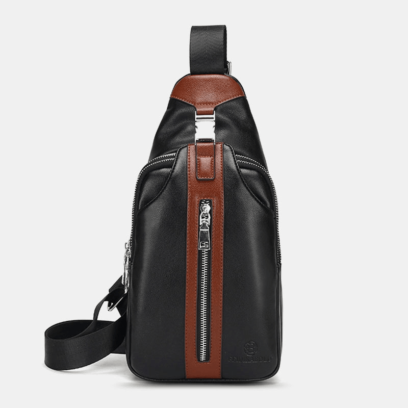 Men PU Leather Multi-Pocket Large Capacity Waterproof Sport Chest Bags Crossbody Bag Shoulder - MRSLM