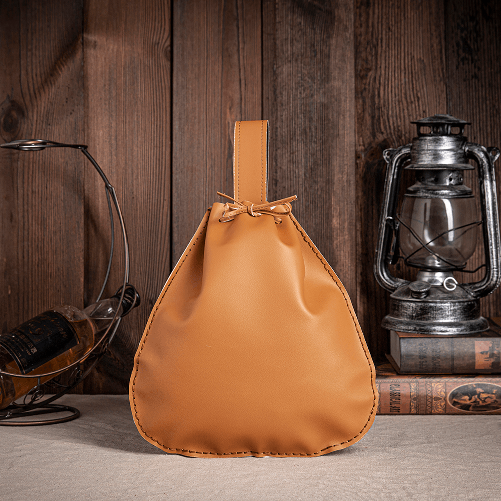 Men Genuine Leather Drawstring Large Capacity Vintage Punk Waist Bag - MRSLM