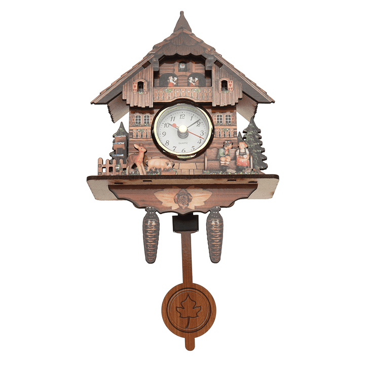 Cuckoo Clock Mount Wooden Wall Clock Analog Auto Swinging Pendulum Home Decorations - MRSLM