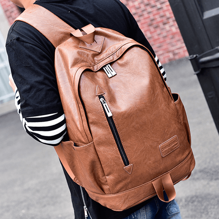 Men Faux Leather Casual Fashion 14 Inch Laptop Bag School Bag Travel Backpack - MRSLM