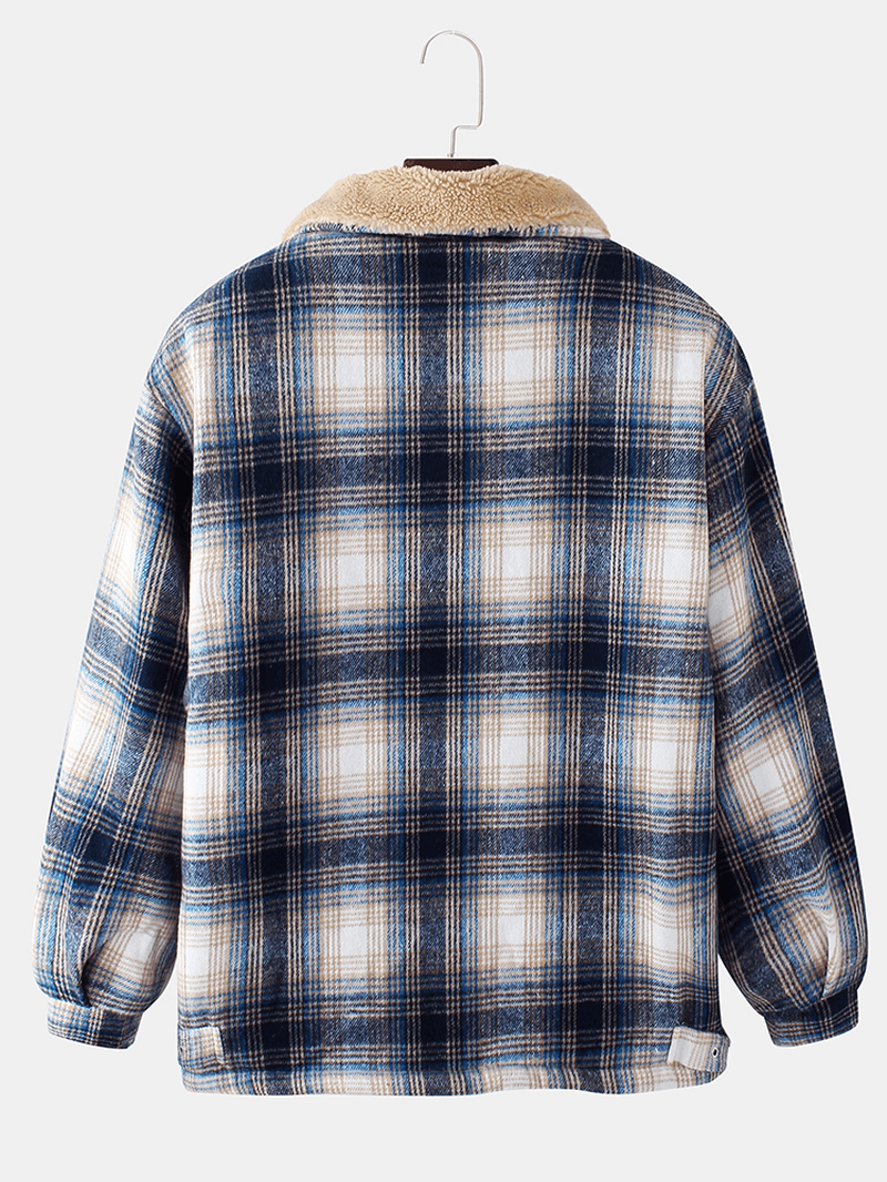 Mens Plaid Warm Fleece Lined Thicken Pocket Long Sleeve Jacket - MRSLM