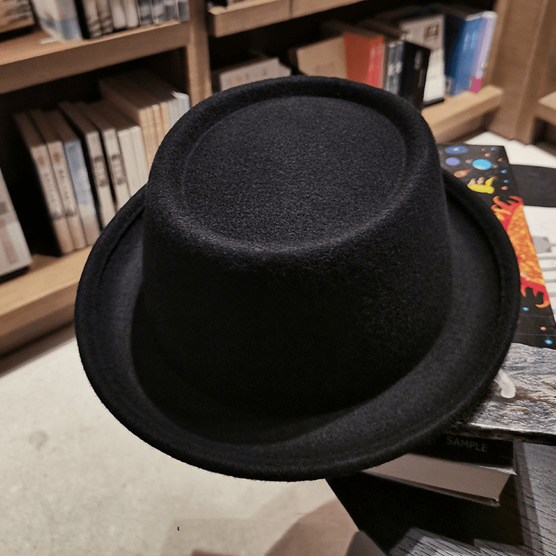 Men'S Woolen Hat with Curly Brim and Flat Top - MRSLM