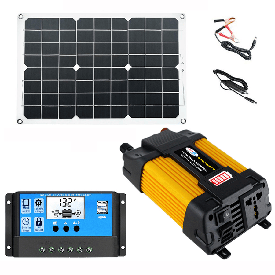 Solar Power System 18W Solar Panel 6000W Inverter 30A Controller Kit Solar Panel Battery Charger - MRSLM