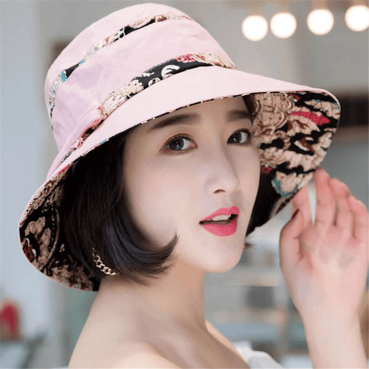 Women Summer Cotton Foldable Sunshade Bucket Hat - MRSLM