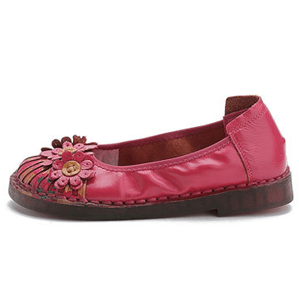 Women Retro Flowers Decor Handmade Stitching Non Slp Soft Sole Loafers - MRSLM