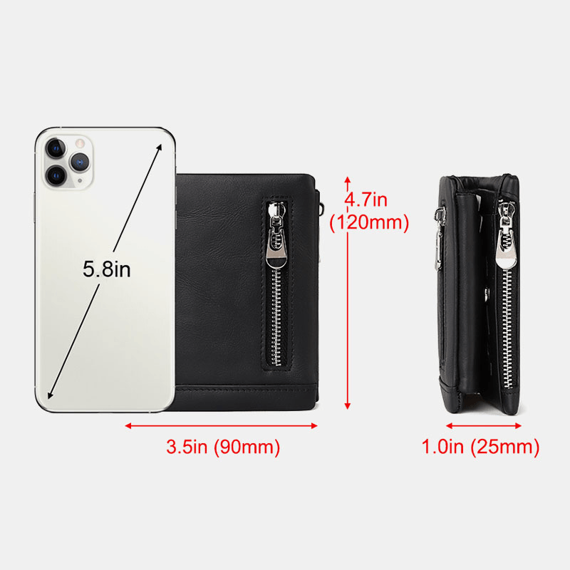 Men Genuine Leather RFID Anti-Theft Zipper Multi-Slot Card Holder Wallet - MRSLM