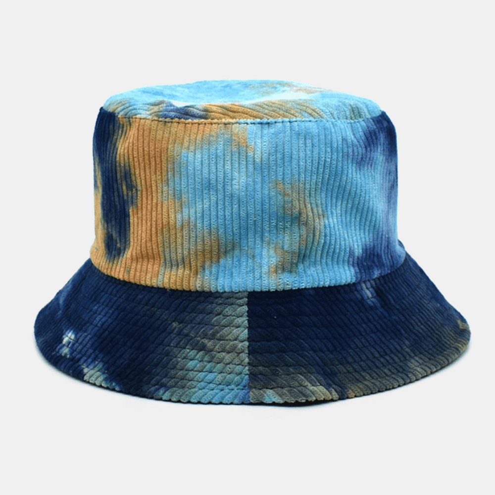 Unsiex Double-Sided Tie-Dye Corduroy and Cotton Warm Soft Outdoor Casual All-Match Bucket Hat - MRSLM