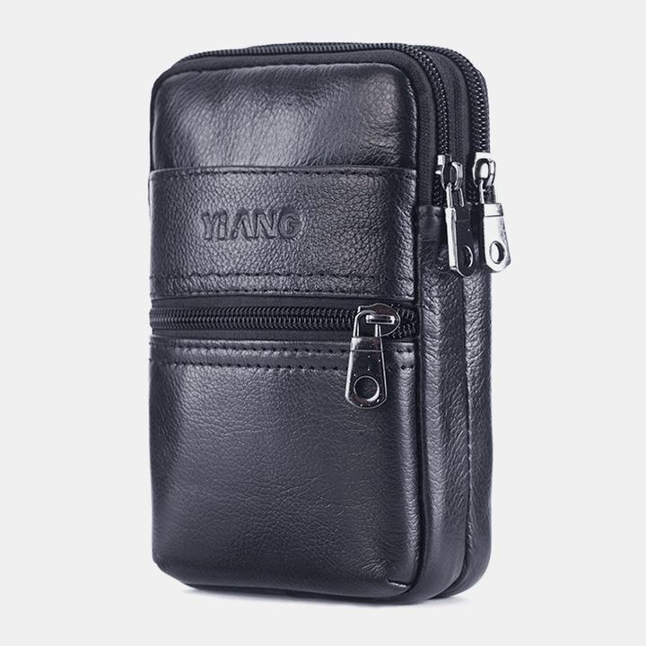 Men Genuine Leather Multi-Pocket Casual Waist Bag 6.3 Inch Phone Bag EDC Bag - MRSLM