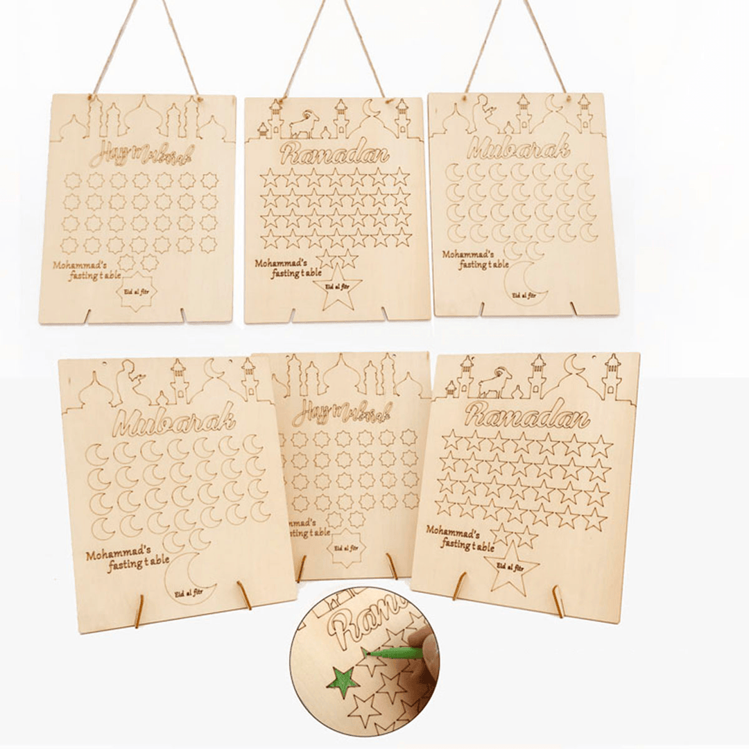 Wooden Ramadan Countdown Calendar DIY Graffiti EID Mubarak Decorations - MRSLM