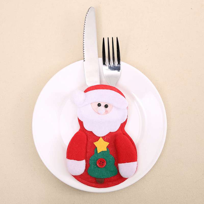 6PCS Christmas Santa Claus Tableware Holder Pocket Xmas Dinner Cutlery Bag Decor - MRSLM